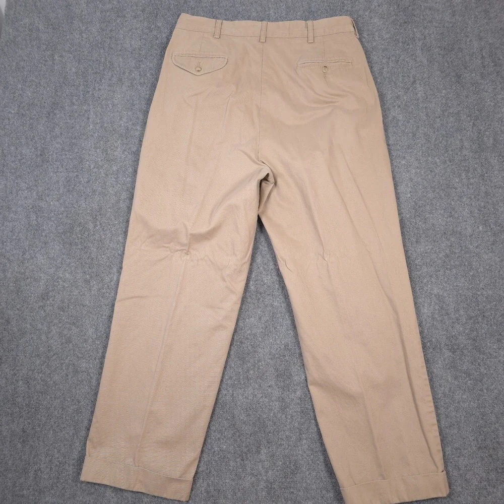 VTG Polo Ralph Lauren Hammond Pant Mens 35x28* Beige Chino Pleated Cuffed READ